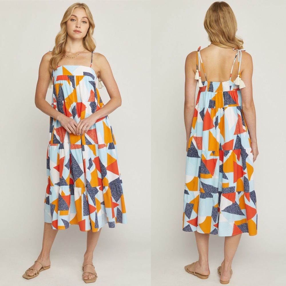 Entro North Wind Geometric Print Midi Dress Medium